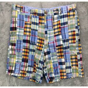 J. Crew Mens Patchwork Bermuda Shorts‎ Size 35 Multicolor Madras Plaid